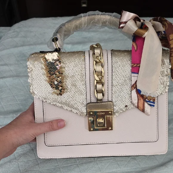 Aldo Pink and Gold Sequined Satchel / Crossbody - Picture 4 of 16